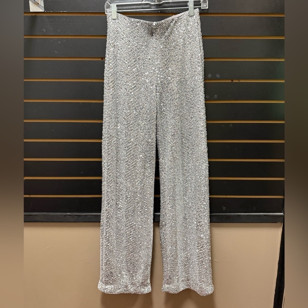 H&M Silver Sequin Wide Leg Pants NWT Small
